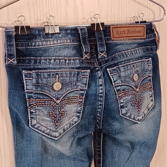 Rock Revival Alivia Jeans, Size 26, Low-Rise, Skinny, Distressed, Bedazzled - Picture 3 of 14